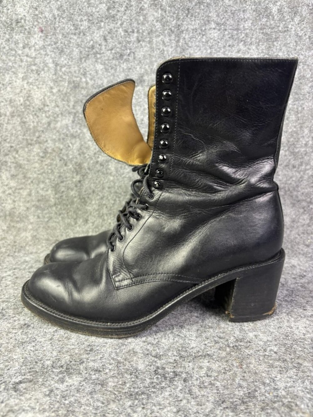 Free Lance Boots Womens Size 6 Black Leather Lace Up Mid Calf Block Heel 4301